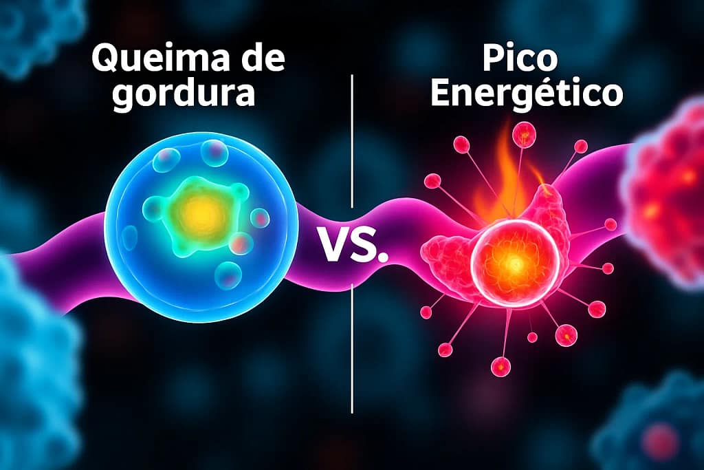 Diagrama científico comparando metabolismo de gorduras e carboidratos