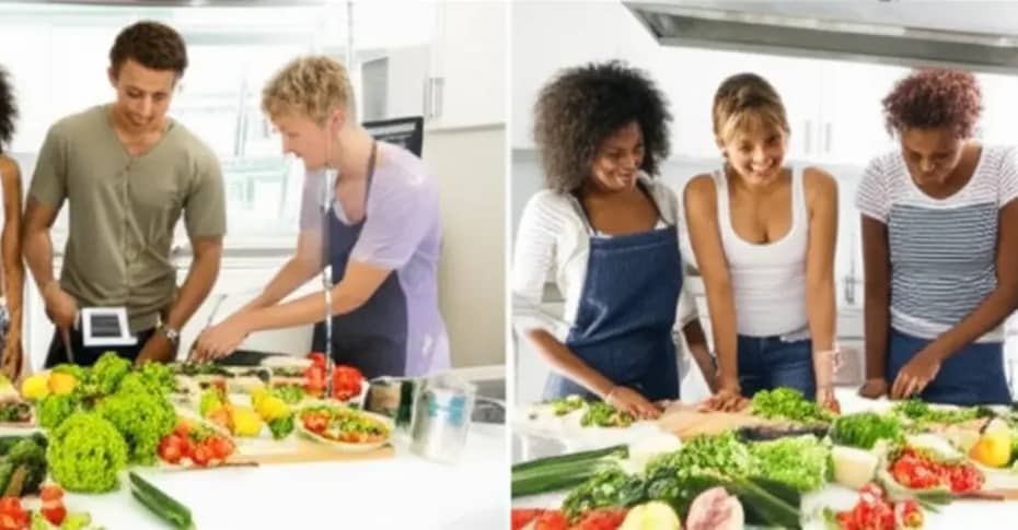 Grupo diversificado celebrando resultados com alimentação low carb